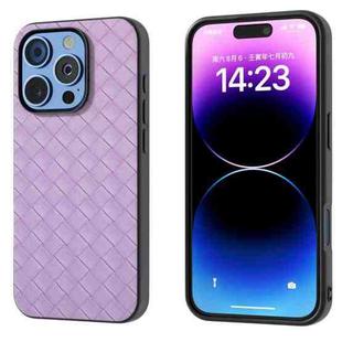 For iPhone 16 Pro Max Black Frame Woven Texture PU Phone Case(Purple)