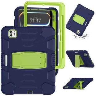 For iPad Pro 11 2024 3-Layer Silicone Hybrid PC Tablet Case(Navy Blue Lime)