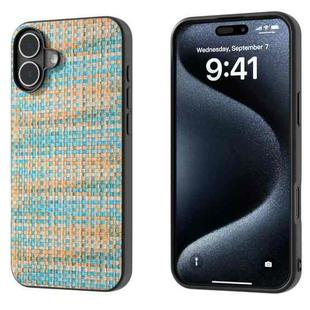 For iPhone 16 Plus Black Frame Color Lattice Texture PU Phone Case(Blue)