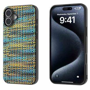 For iPhone 16 Plus Black Frame Color Lattice Texture PU Phone Case(Gold)