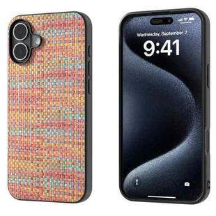 For iPhone 16 Black Frame Color Lattice Texture PU Phone Case(Tangerine)