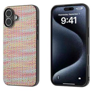 For iPhone 16 Black Frame Color Lattice Texture PU Phone Case(Pink)