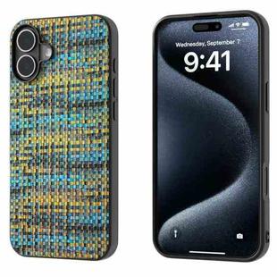 For iPhone 16 Black Frame Color Lattice Texture PU Phone Case(Gold)