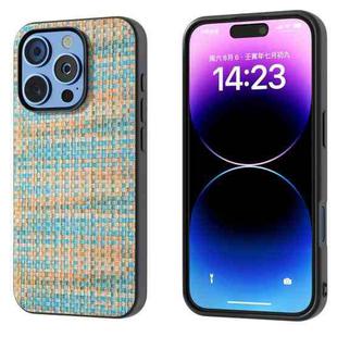 For iPhone 16 Pro Black Frame Color Lattice Texture PU Phone Case(Blue)