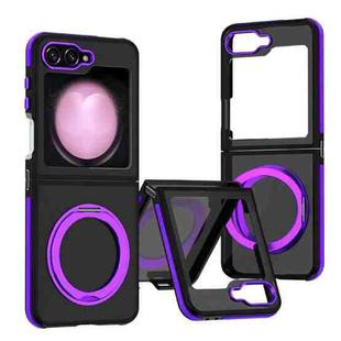 For Samsung Galaxy Z Flip5 Dual-Color Skin Feel 360 Rotating Holder Phone Case(Purple)