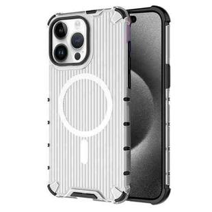 For iPhone 15 Pro Max Grating Airbag Shockproof MagSafe Frosted Phone Case(Transparent)