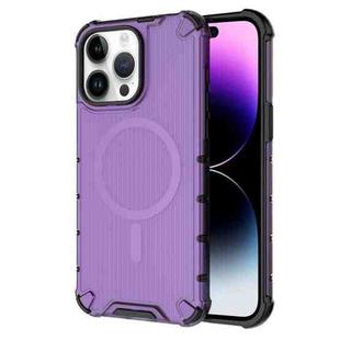 For iPhone 14 Pro Grating Airbag Shockproof MagSafe Frosted Phone Case(Purple)