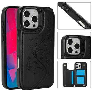 For iPhone 16 Pro Max Double Buckle Butterfly Embossing PU Phone Case(Black)