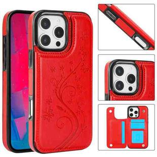 For iPhone 16 Pro Max Double Buckle Butterfly Embossing PU Phone Case(Red)