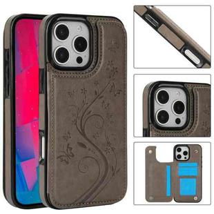 For iPhone 16 Pro Max Double Buckle Butterfly Embossing PU Phone Case(Grey)