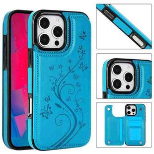 For iPhone 16 Pro Max Double Buckle Butterfly Embossing PU Phone Case(Blue)