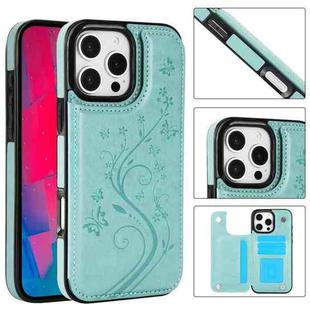 For iPhone 16 Pro Max Double Buckle Butterfly Embossing PU Phone Case(Green)