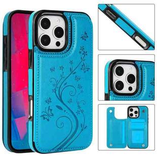 For iPhone 16 Pro Double Buckle Butterfly Embossing PU Phone Case(Blue)