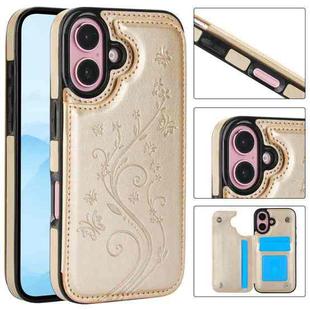 For iPhone 16 Plus Double Buckle Butterfly Embossing PU Phone Case(Gold)