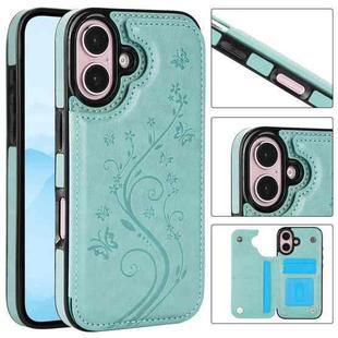 For iPhone 16 Plus Double Buckle Butterfly Embossing PU Phone Case(Green)