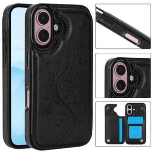 For iPhone 16 Double Buckle Butterfly Embossing PU Phone Case(Black)