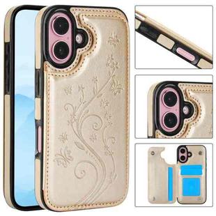 For iPhone 16 Double Buckle Butterfly Embossing PU Phone Case(Gold)
