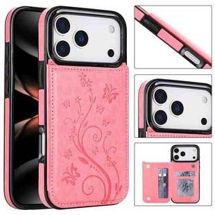 For iPhone 17 Pro Double Buckle Butterfly Embossing PU Phone Case(Pink)