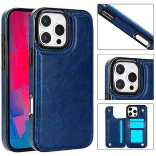 For iPhone 16 Pro Max Double Buckle Crazy Horse Texture PU Phone Case(Blue)