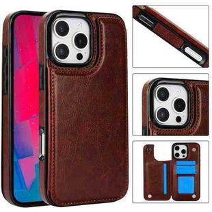 For iPhone 16 Pro Max Double Buckle Crazy Horse Texture PU Phone Case(Brown)