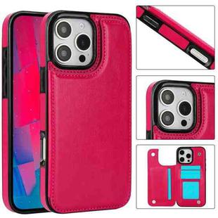 For iPhone 16 Pro Double Buckle Crazy Horse Texture PU Phone Case(Rose Red)