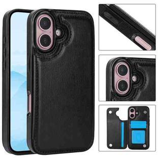 For iPhone 16 Plus Double Buckle Crazy Horse Texture PU Phone Case(Black)