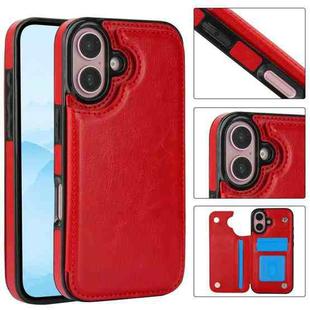 For iPhone 16 Plus Double Buckle Crazy Horse Texture PU Phone Case(Red)