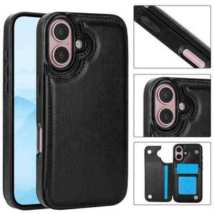 For iPhone 16 Double Buckle Crazy Horse Texture PU Phone Case(Black)