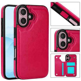 For iPhone 16 Double Buckle Crazy Horse Texture PU Phone Case(Rose Red)