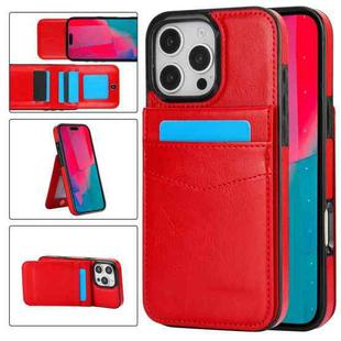 For iPhone 16 Pro Max Solid Color Card Slots Bracket PU Phone Case(Red)