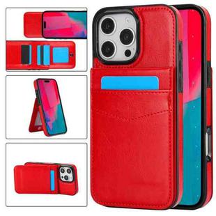 For iPhone 16 Pro Solid Color Card Slots Bracket PU Phone Case(Red)