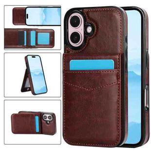 For iPhone 16 Plus Solid Color Card Slots Bracket PU Phone Case(Brown)