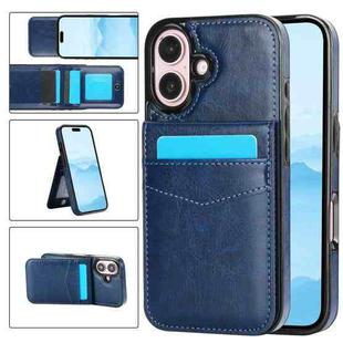 For iPhone 16 Solid Color Card Slots Bracket PU Phone Case(Blue)