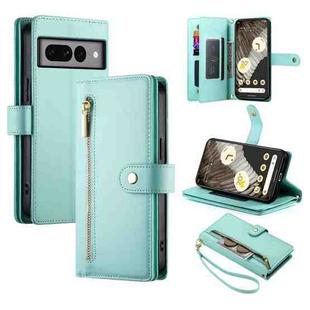 For Google Pixel 7 Pro Nine Card-slot Zipper Wallet Bag Leather Phone Case(Mint Green)