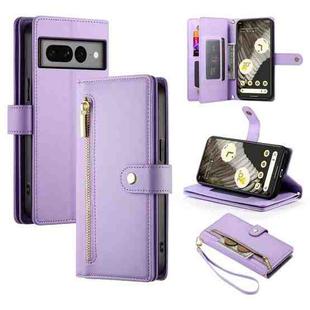 For Google Pixel 7 Pro Nine Card-slot Zipper Wallet Bag Leather Phone Case(Purple)