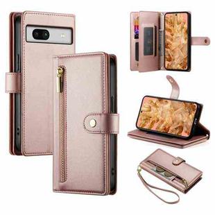 For Google Pixel 8 Nine Card-slot Zipper Wallet Bag Leather Phone Case(Pink)