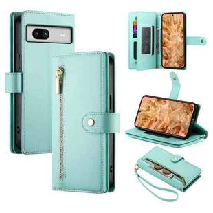 For Google Pixel 8 Nine Card-slot Zipper Wallet Bag Leather Phone Case(Mint Green)