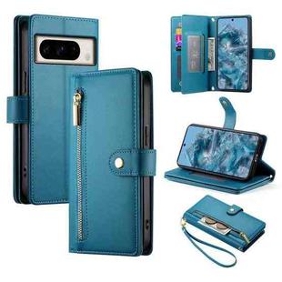 For Google Pixel 8 Pro Nine Card-slot Zipper Wallet Bag Leather Phone Case(Blue)