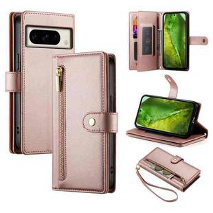 For Google Pixel 8a Nine Card-slot Zipper Wallet Bag Leather Phone Case(Pink)