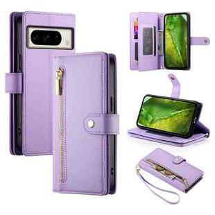 For Google Pixel 8a Nine Card-slot Zipper Wallet Bag Leather Phone Case(Purple)