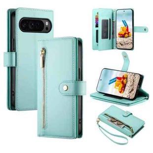 For Google Pixel 9 Pro XL Nine Card-slot Zipper Wallet Bag Leather Phone Case(Mint Green)