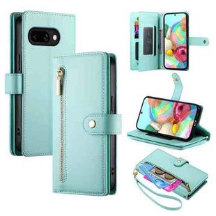 For Google Pixel 9a Nine Card-slot Zipper Wallet Bag Leather Phone Case(Mint Green)