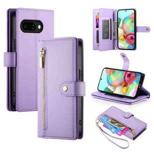 For Google Pixel 9a Nine Card-slot Zipper Wallet Bag Leather Phone Case(Purple)