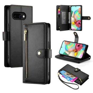 For Google Pixel 9a Nine Card-slot Zipper Wallet Bag Leather Phone Case(Black)