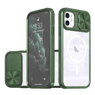 For iPhone 11 Clear Acrylic + PC + TPU MagSafe Lens Sliding Cover Full Coverage Phone Case(Olive Green)