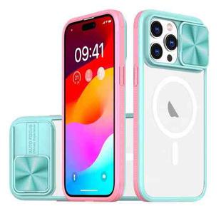 For  iPhone 11 Pro Max Clear Acrylic + PC + TPU MagSafe Lens Sliding Cover Full Coverage Phone Case(Blue+Pink)