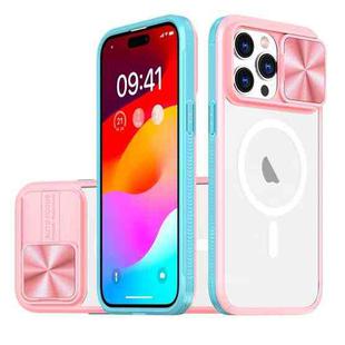 For  iPhone 14 Pro Max Clear Acrylic + PC + TPU MagSafe Lens Sliding Cover Full Coverage Phone Case(Pink+Cyan)