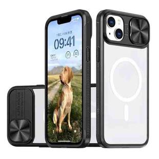 For iPhone 14 Plus Clear Acrylic + PC + TPU MagSafe Lens Sliding Cover Full Coverage Phone Case(Black)