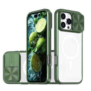 For iPhone 16 Pro Max Clear Acrylic + PC + TPU MagSafe Lens Sliding Cover Full Coverage Phone Case(Olive Green)