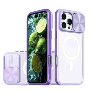 For iPhone 16 Pro Max Clear Acrylic + PC + TPU MagSafe Lens Sliding Cover Full Coverage Phone Case(Purple)